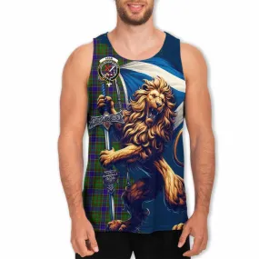 Adam Tartan Family Crest Men's Tank Top with Scottish Majestic Lion