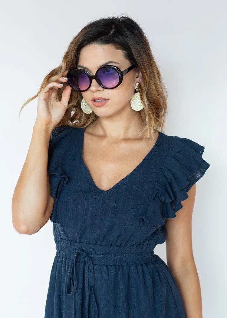 A.J. MORGAN Round Romance Black with Blue Purple Gradient Sunnies