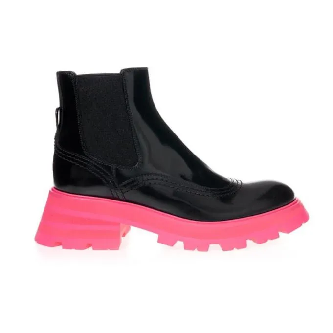 Alexander McQueen Black Leather Boots with Pink Platform