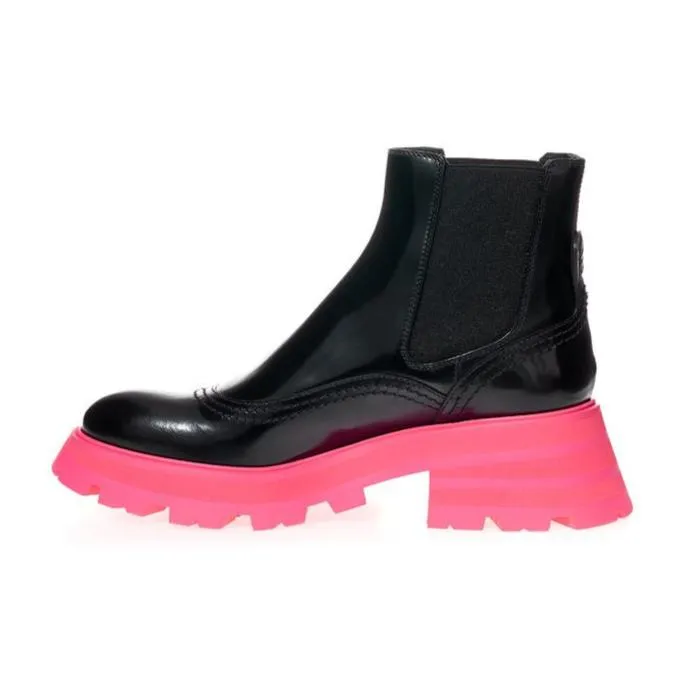 Alexander McQueen Black Leather Boots with Pink Platform