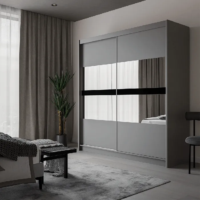 Beam 203cm Sliding Door Wardrobe Graphite Mirror