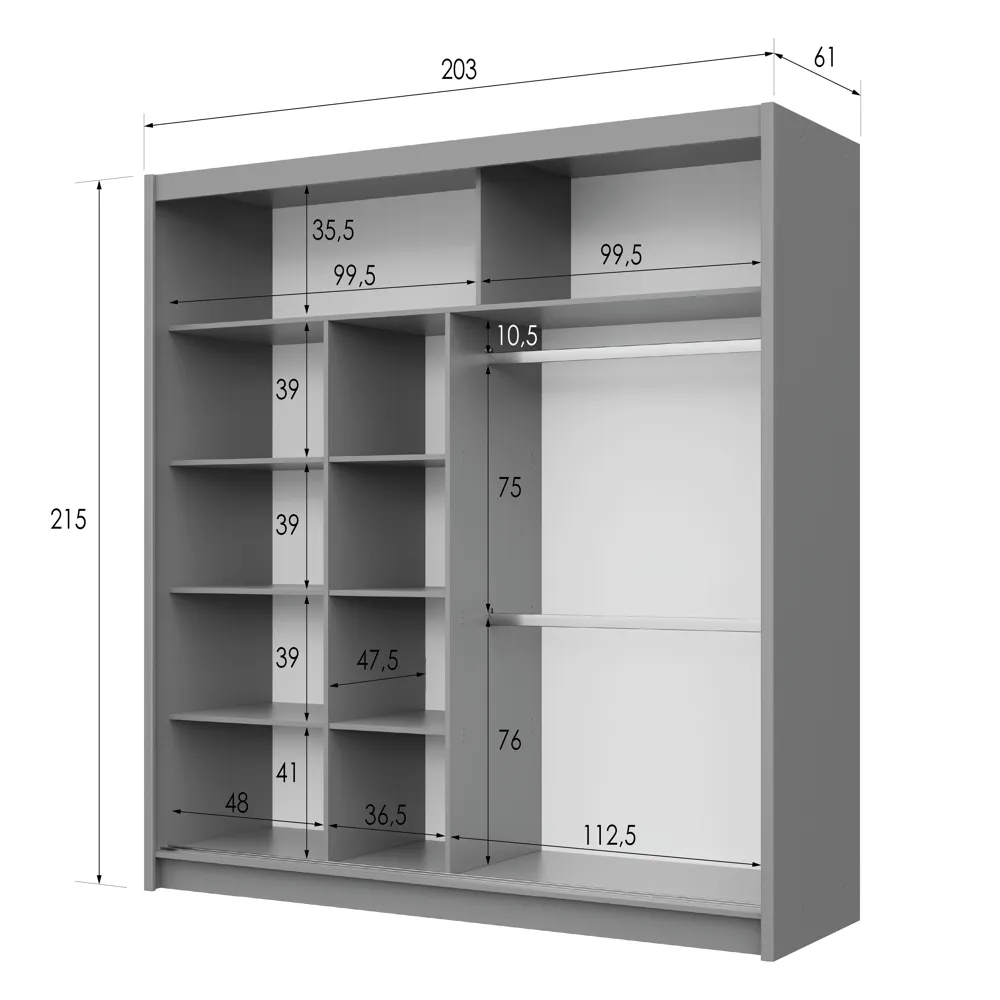 Beam 203cm Sliding Door Wardrobe Graphite Mirror