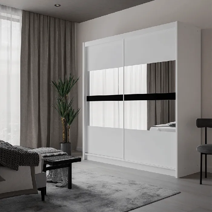 Beam 203cm Sliding Door Wardrobe White Mirror