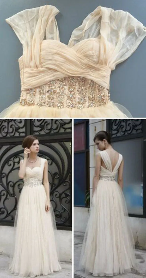 Charming Simple Design Ivory High Waist Rhinestone Wedding Party Dresses, WD0070