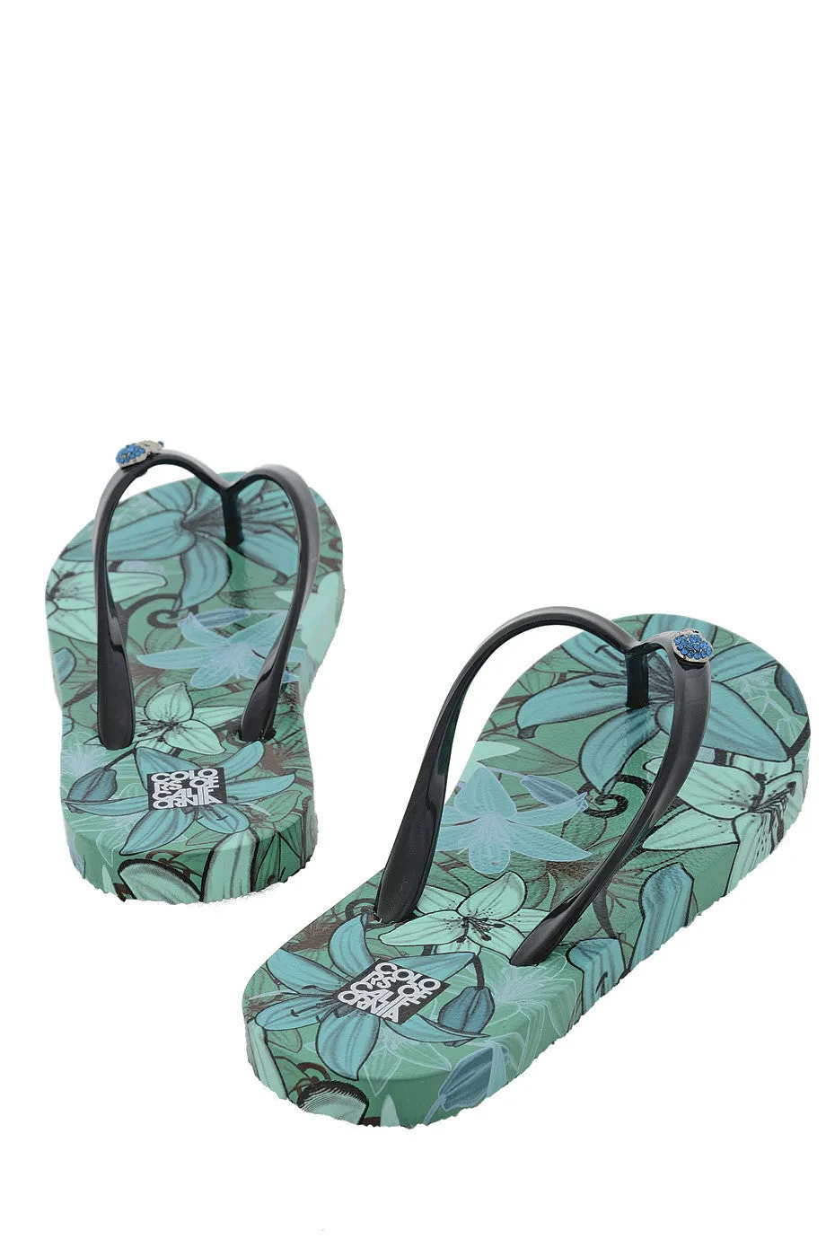 COLORS OF CALIFORNIA FLOWER POWER Turquoise Flip Flops