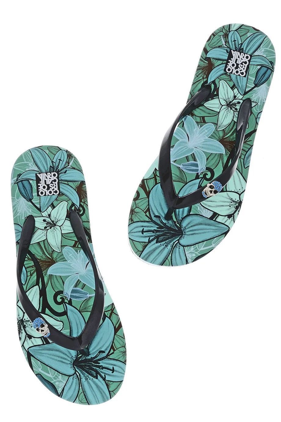 COLORS OF CALIFORNIA FLOWER POWER Turquoise Flip Flops