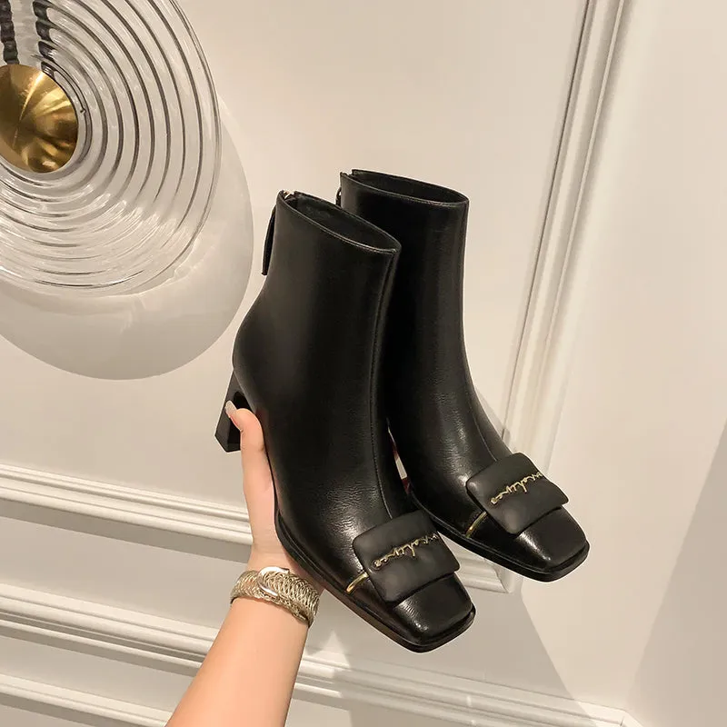 CrocLeather Chic Square Toe Ankle Boots