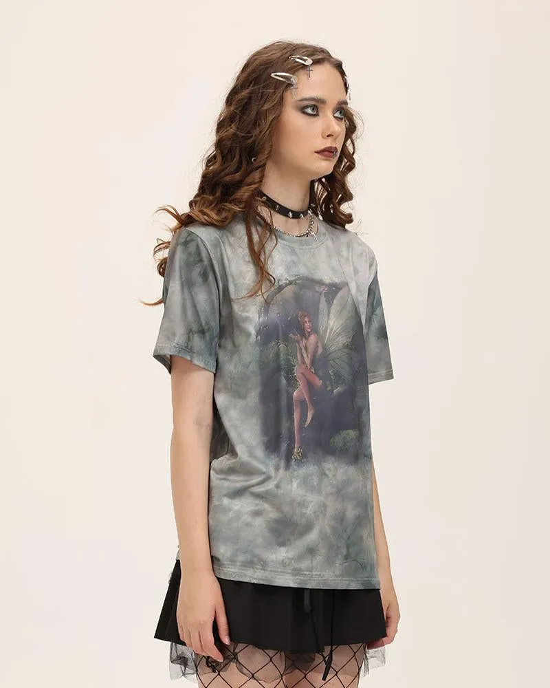 Fairy Imprint Graphic Oversized T-Shirt