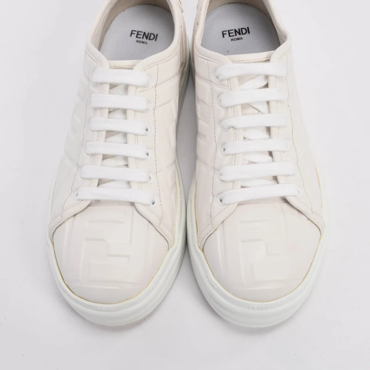 Fendi White Embossed Leather Monogram Rise Sneakers 36