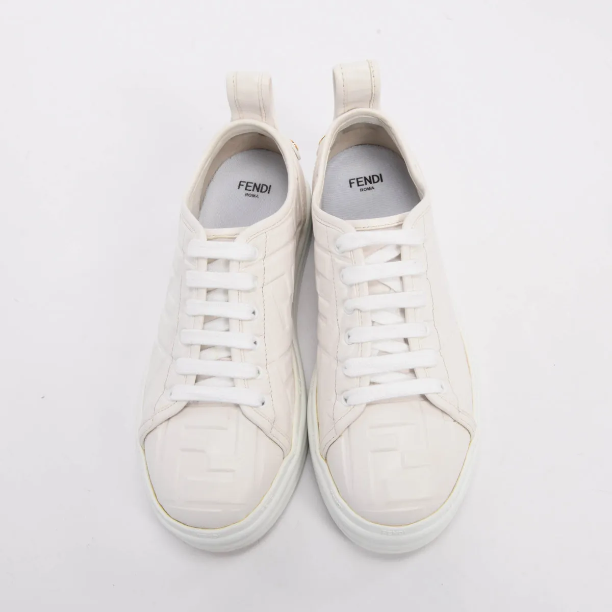 Fendi White Embossed Leather Monogram Rise Sneakers 36