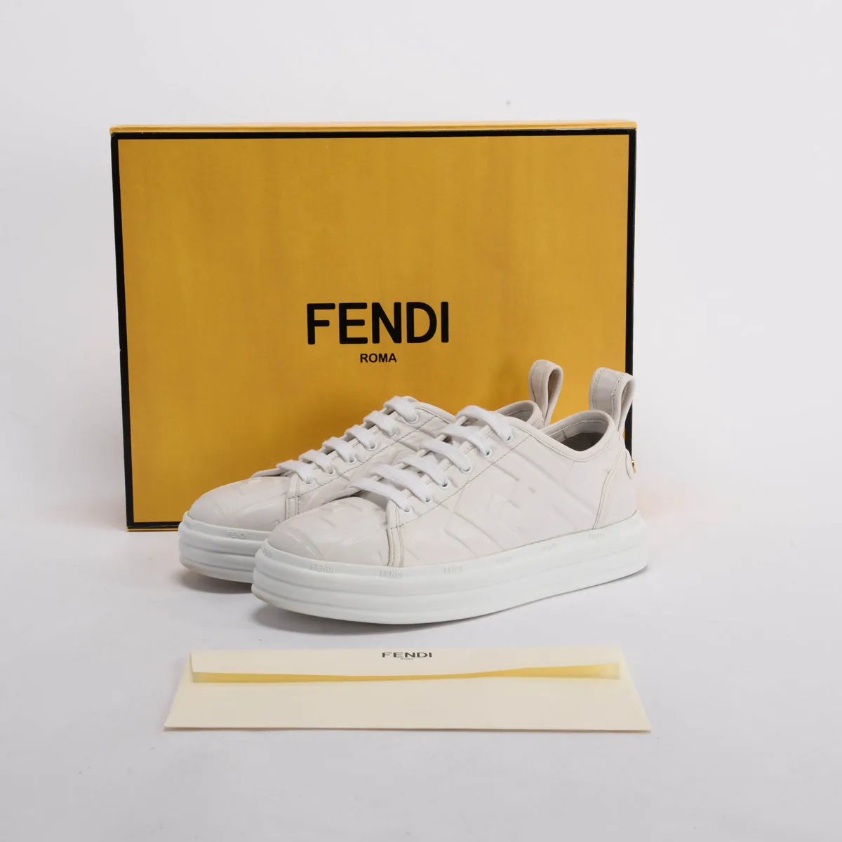 Fendi White Embossed Leather Monogram Rise Sneakers 36