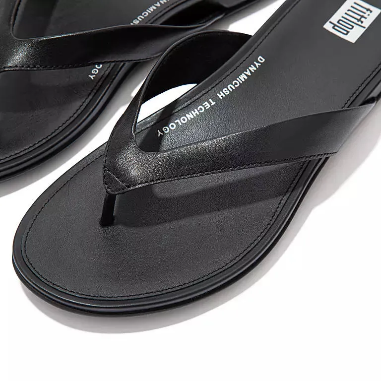 FitFlop Womens Gracie Leather Flip Flops All Black