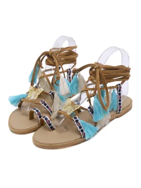 Fringe Calf Strap Beach Flat Boho Sandals