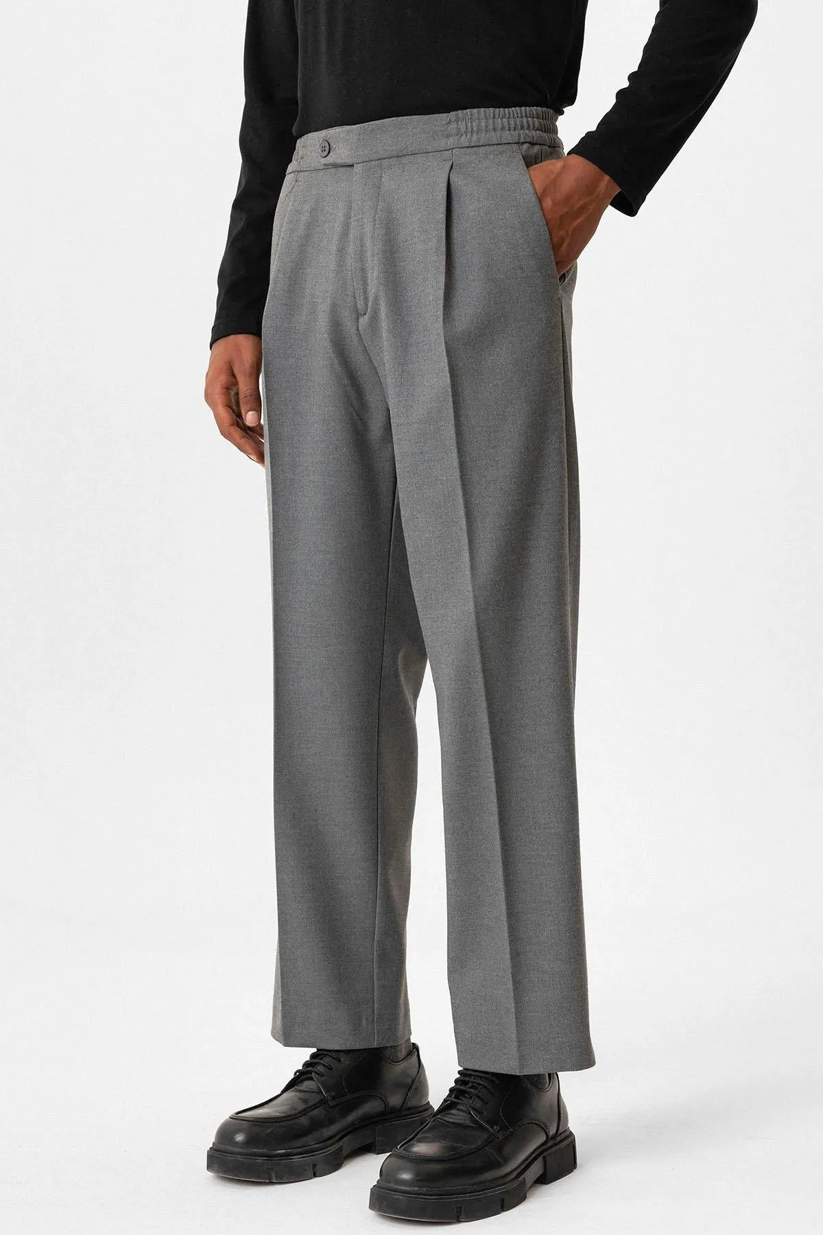 Gray Elastic Waist Baggy Men's Trousers - Wessi