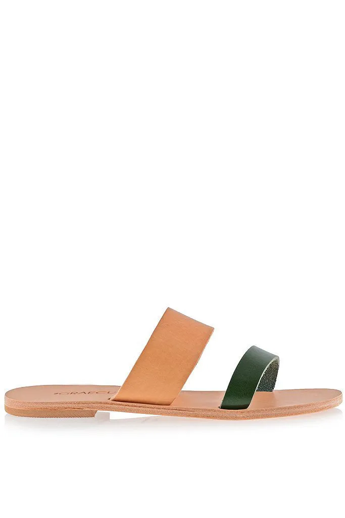 Helena Beige Green Leather Sandals