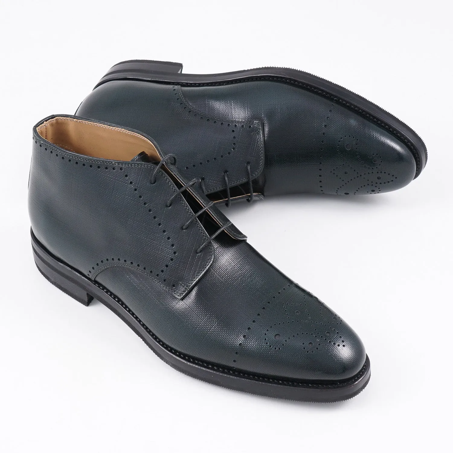 Kiton Saffiano Leather Ankle Boots