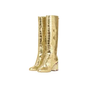 Luxury Croco-Embossed Knee-High Leather Heel Boots