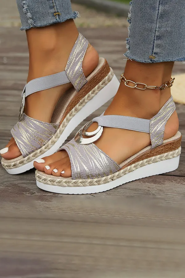 Metal Buckle Hemp Rope Wedge Heel Fish Mouth Sandals