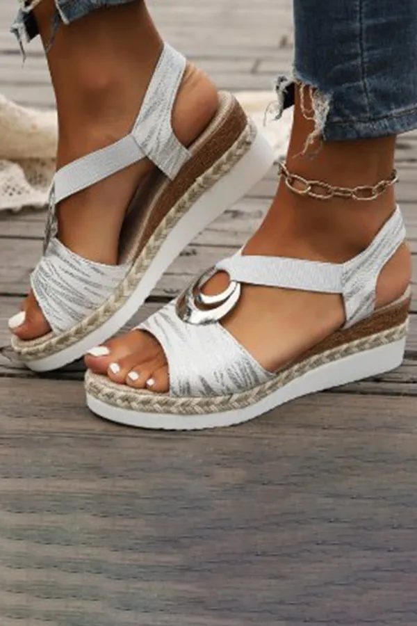 Metal Buckle Hemp Rope Wedge Heel Fish Mouth Sandals