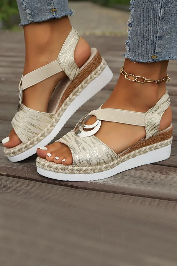 Metal Buckle Hemp Rope Wedge Heel Fish Mouth Sandals