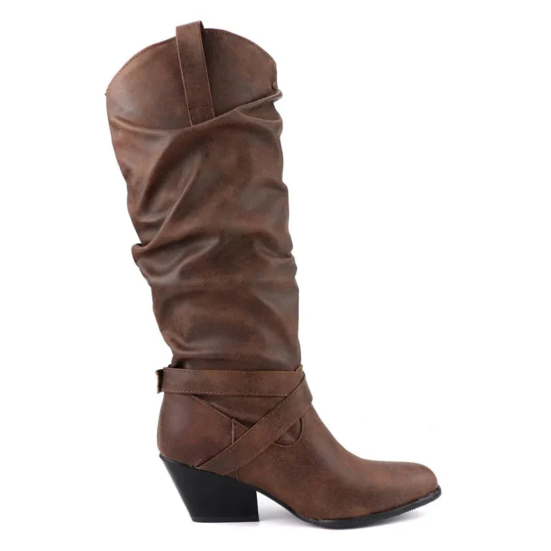 Pleated Women's Knee  Boots