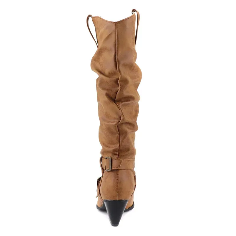 Pleated Women's Knee  Boots