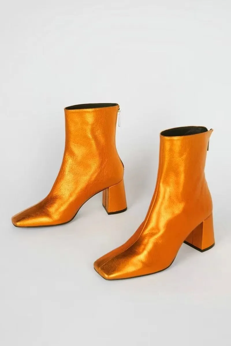 Square Toe High Heel Ankle Boots