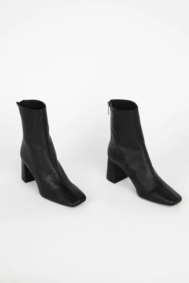 Square Toe High Heel Ankle Boots