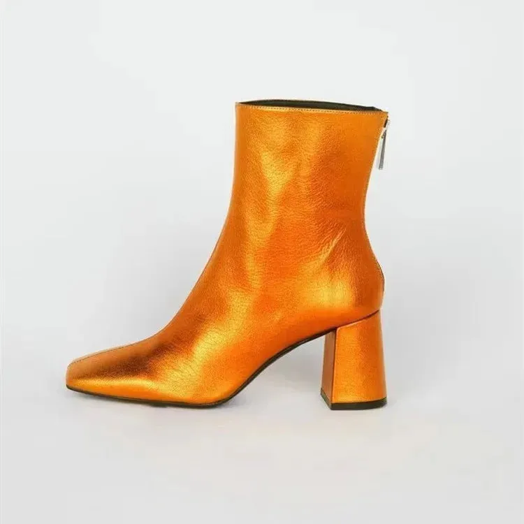 Square Toe High Heel Ankle Boots