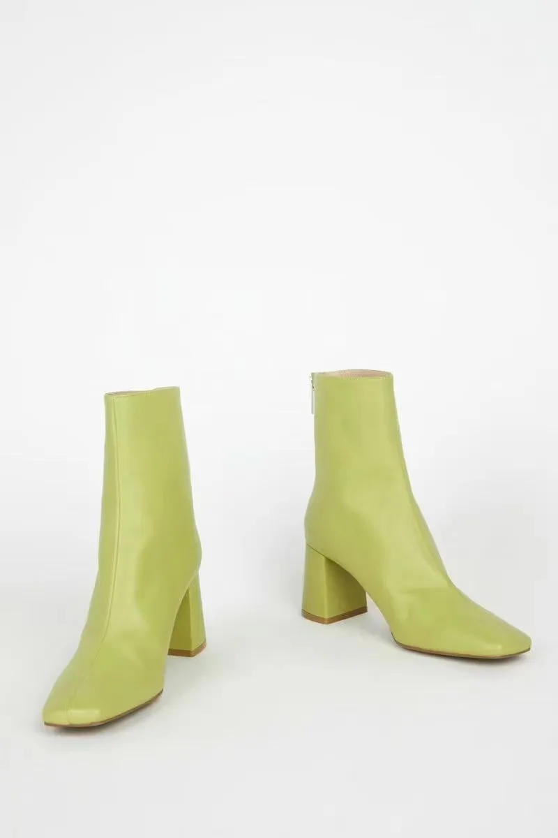 Square Toe High Heel Ankle Boots