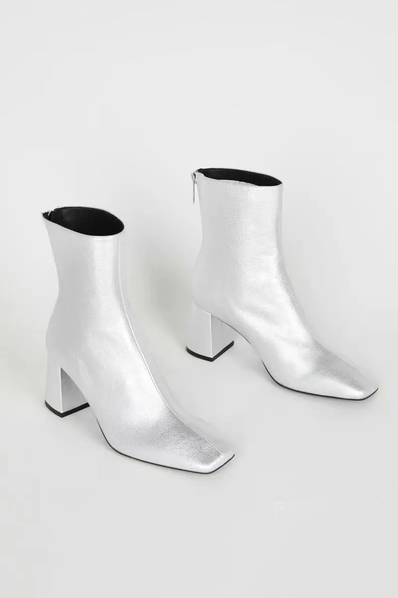 Square Toe High Heel Ankle Boots