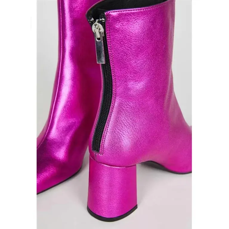 Square Toe High Heel Ankle Boots