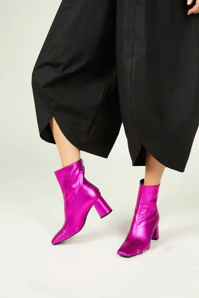 Square Toe High Heel Ankle Boots