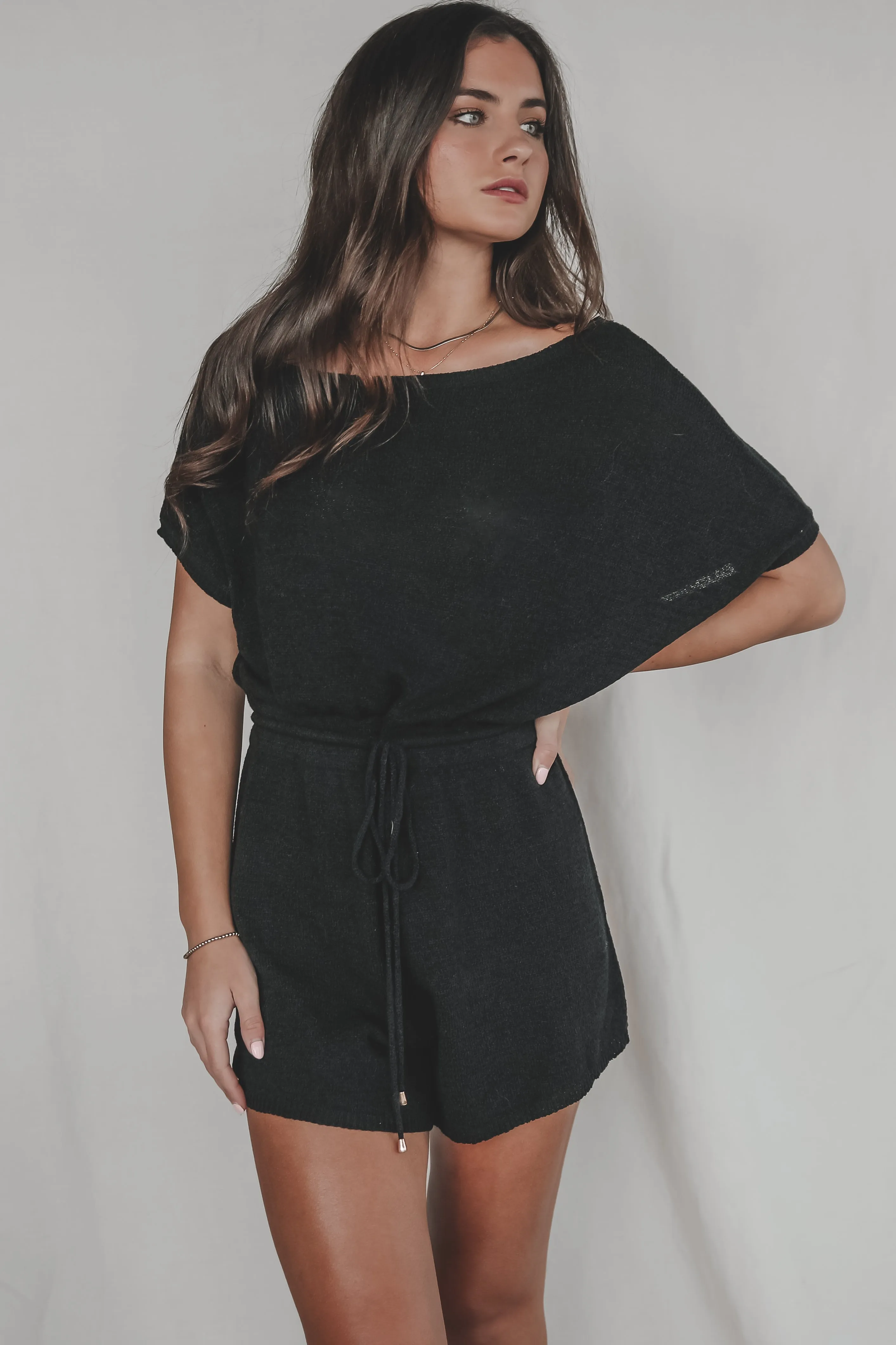 Taking A Day Off Black Knit Short Sleeve Playsuit