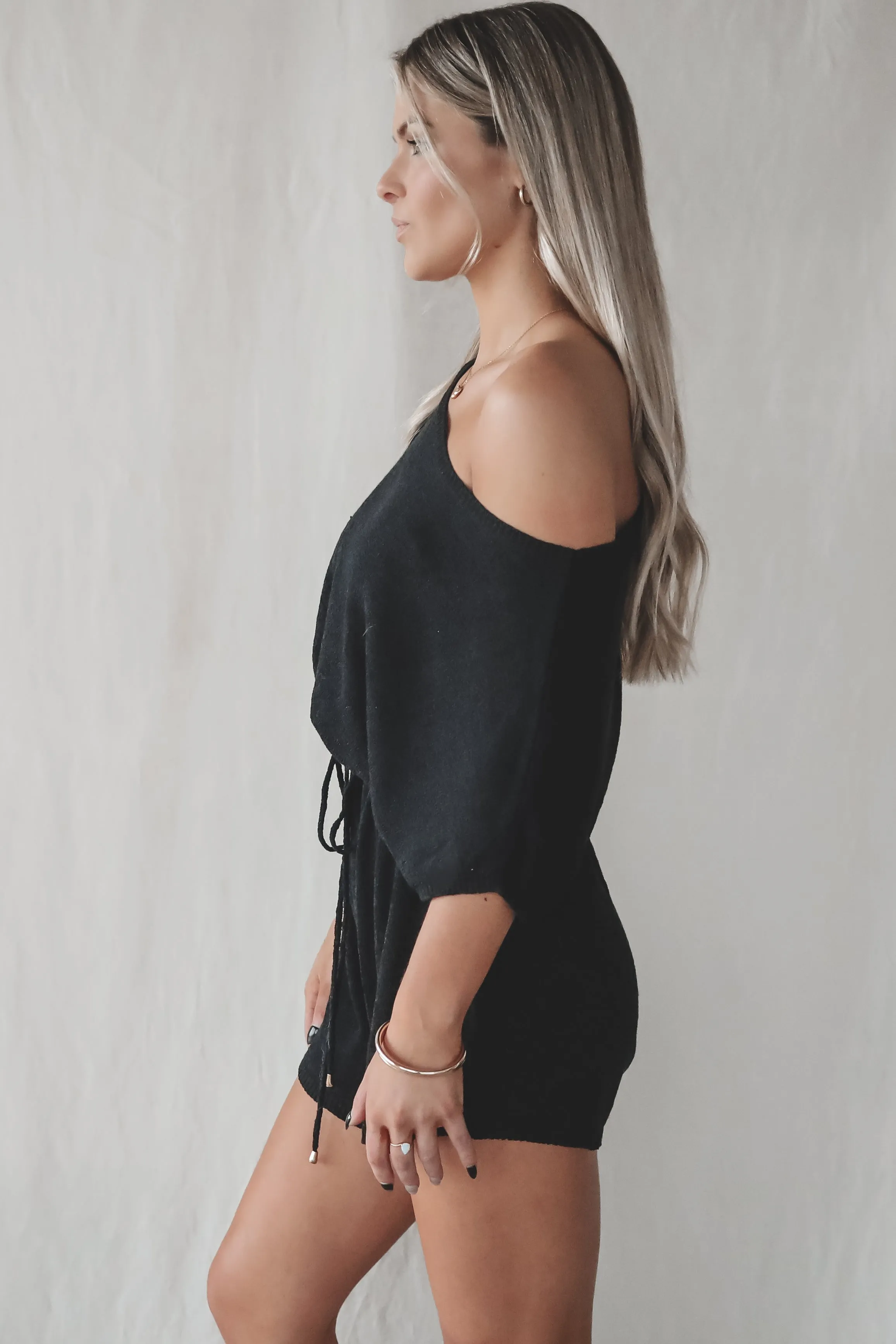 Taking A Day Off Black Knit Short Sleeve Playsuit