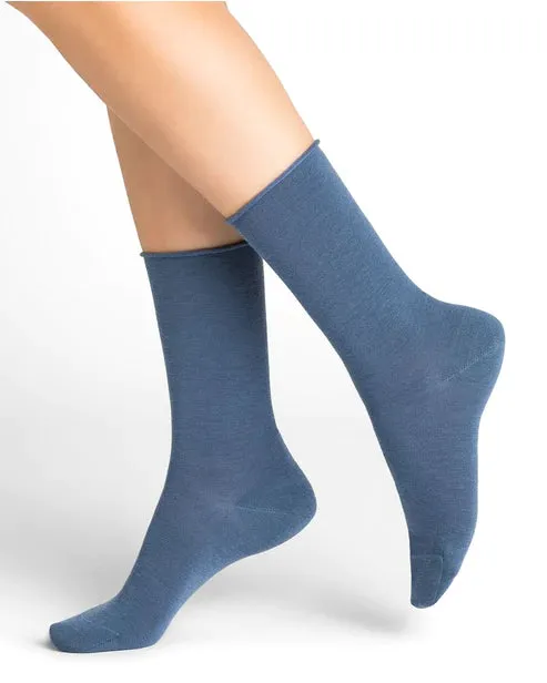 Wool Cotton Doubleface Socks Short Blue Jean